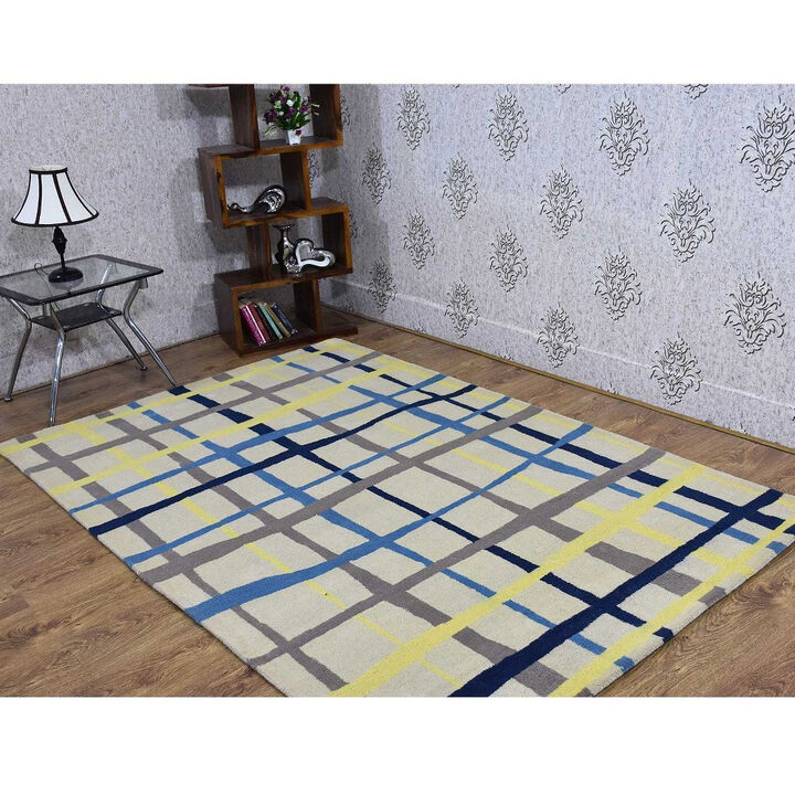 RUGSOTIC CARPETS HAND TUFTED WOOL ECO-FRIENDLY AREA RUGS  - 5'x7'6'', Rectangle Shape, Multicolor, Contemporary Modern Design, High Pile Handmade Area Rugs for Living Room, Bed Room (K03121)
