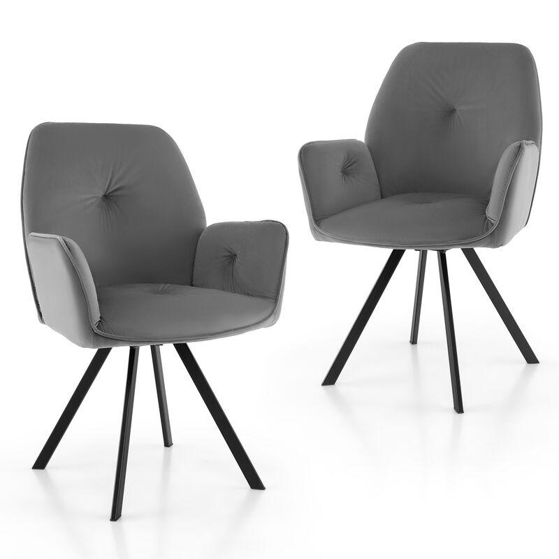 Set of 2 Swivel Accent Arm Chairs with Metal Legs and Wide Back