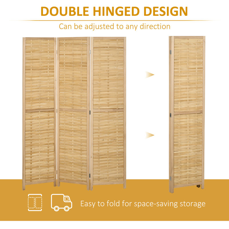 4 Panel Room Divider 5.5Ft Tall Bamboo Portable Folding Privacy Screens Natural