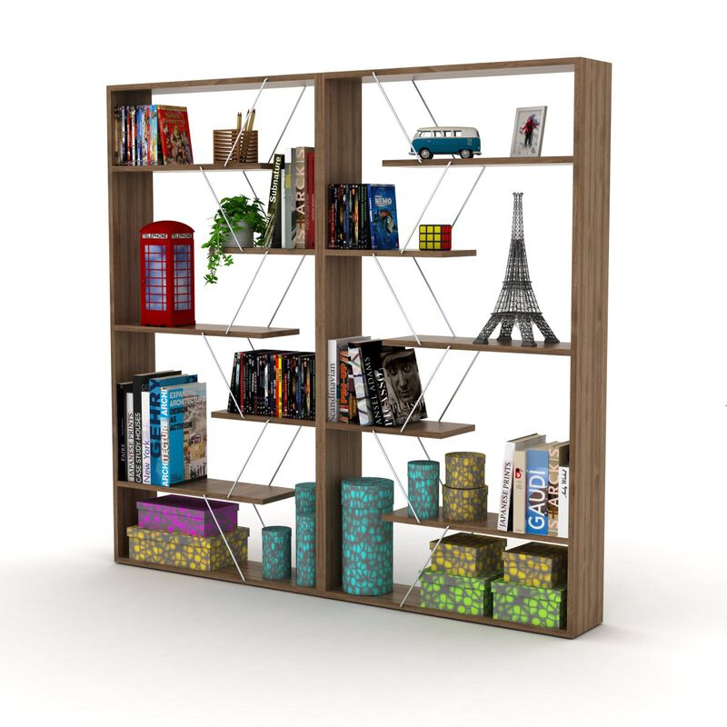 Wood Frame Etagere Open Back 6 Shelves Bookcase Industrial Bookshelf