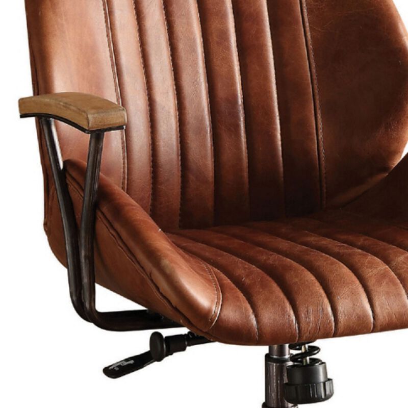 Metal & Leather Executive Office Chair, Cocoa Brown-Benzara