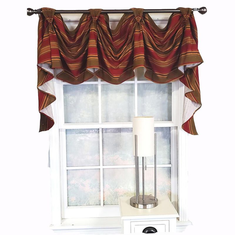 RLF Home Luxurious Modern Design Nigel Stripe Victory Swag 3-Scoop Window Valance 50" x 25" Ruby