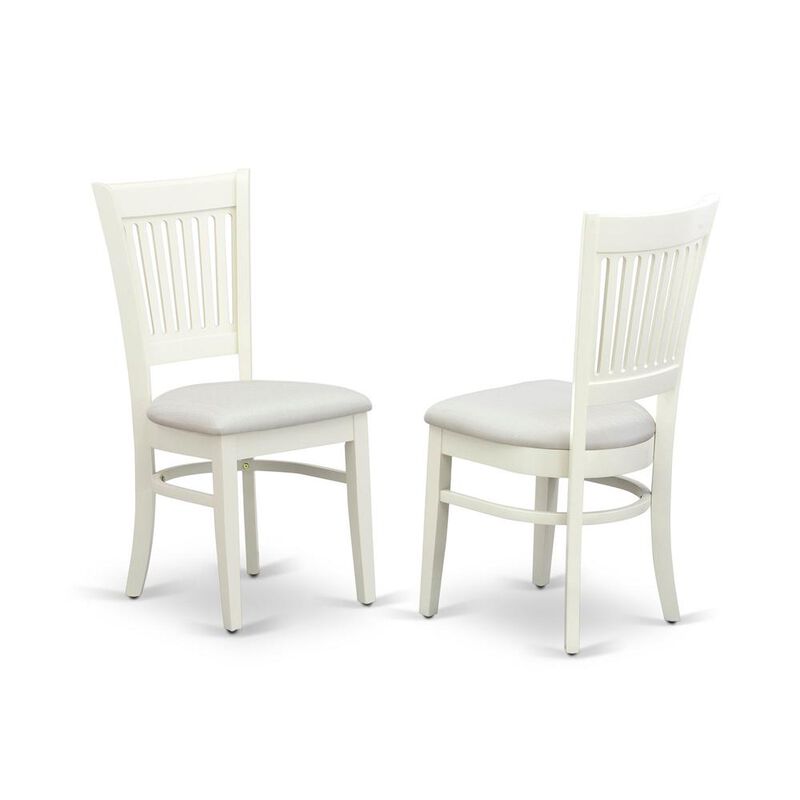 East West Furniture - DLVA5-LWH-C - 5-Piece Kitchen Table Set- 4 Dining Chairs with Linen Fabric Seat and Slatted Chair Back - Drop Leaves Dining Table - Linen White Finish