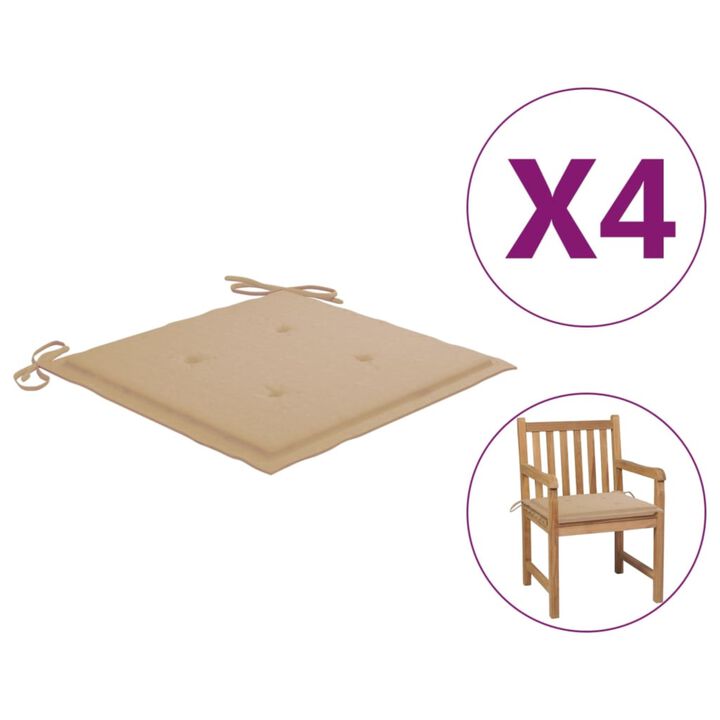 vidaXL Garden Chair Cushions 4 pcs Beige 19.7"x19.7"x1.6" Fabric