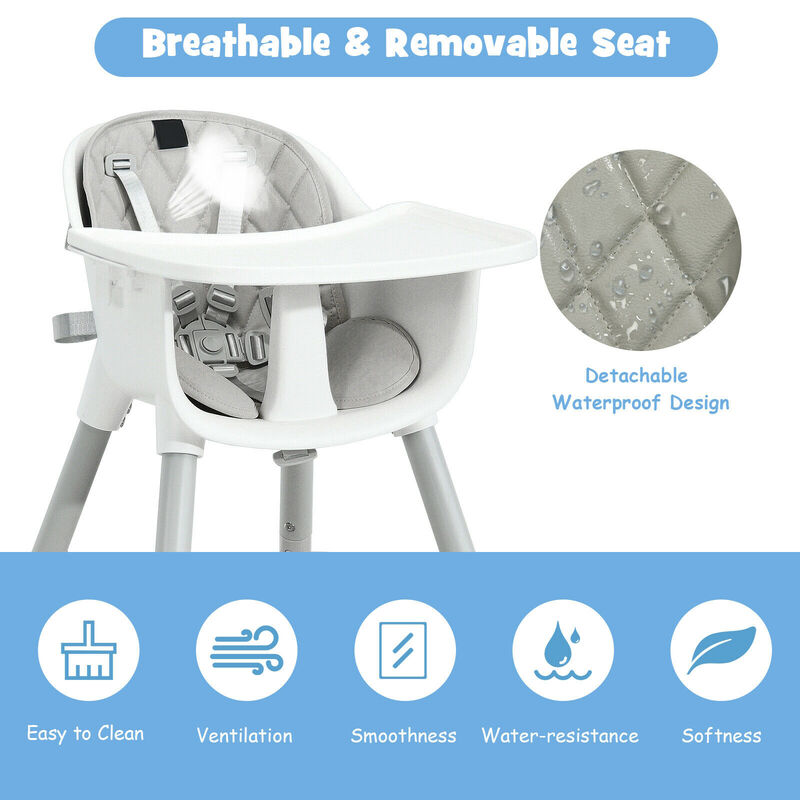 4-in-1 Baby Convertible Toddler Table Chair Set with PU Cushion
