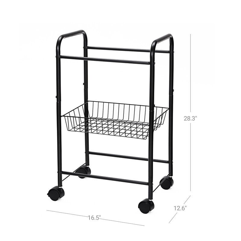 Rolling 3-Tier Metal Cart with Baskets and Lockable Wheels