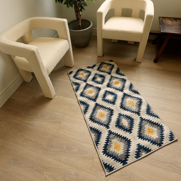 Savannah Contemporary Boho Blue Grey Indoor Area Rug