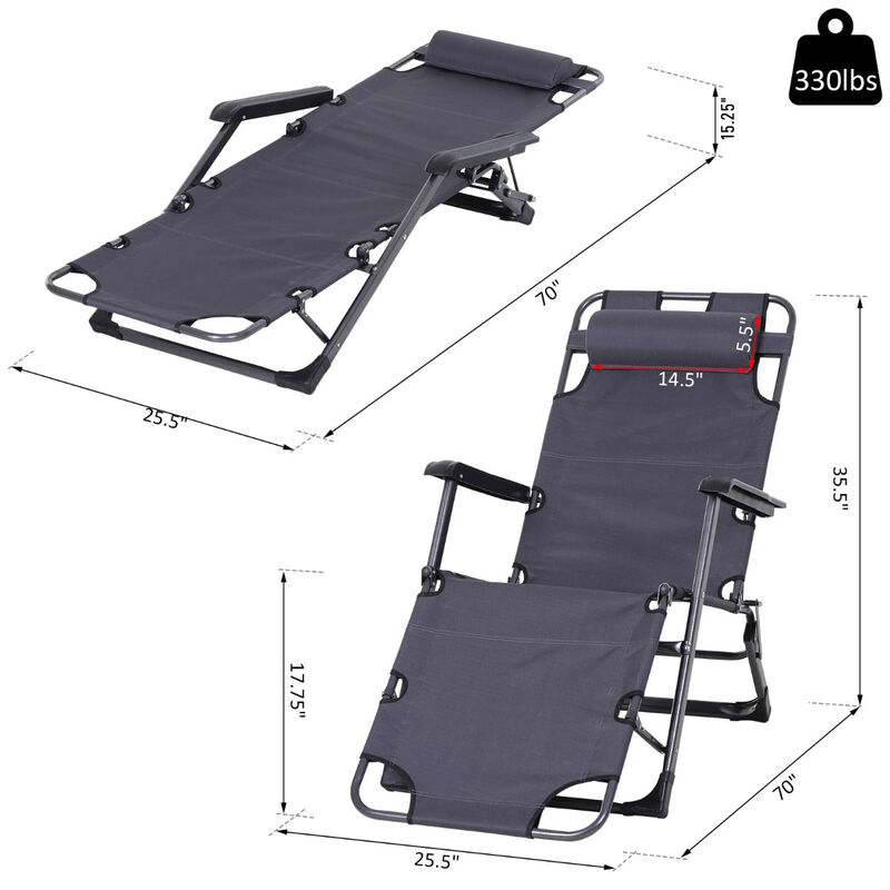 Patio Lounging Luxury: Folding Metal Sun Chair with Adjustable Footrest