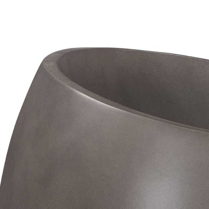 Shae 11 Inch Medium Indoor Outdoor Planter, Angled Rim, Concrete, Gray - Benzara