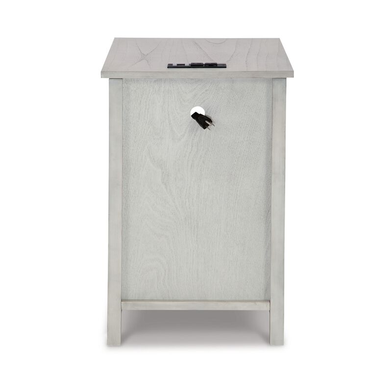 Gena Side End Table, Shelf and Pull Out Tray, White Solid Wood 24 Inch - Benzara