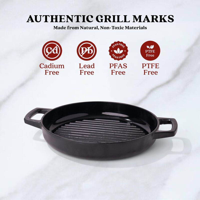 Alva Nori Ceramic Nonstick Griddle Pan 11" Grooved Ridges Pre-Seasoned Round Grill Pan, Scratch Resistant, Stay Cool Handle, Non Toxic, Compatible with All Stovetops, Oven Safe & Induction Safe