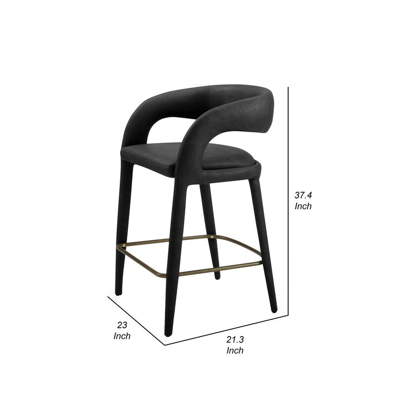 Cid Taya 26 Inch Counter Stool Chair, Curved Open Back, Black Faux Leather - Benzara