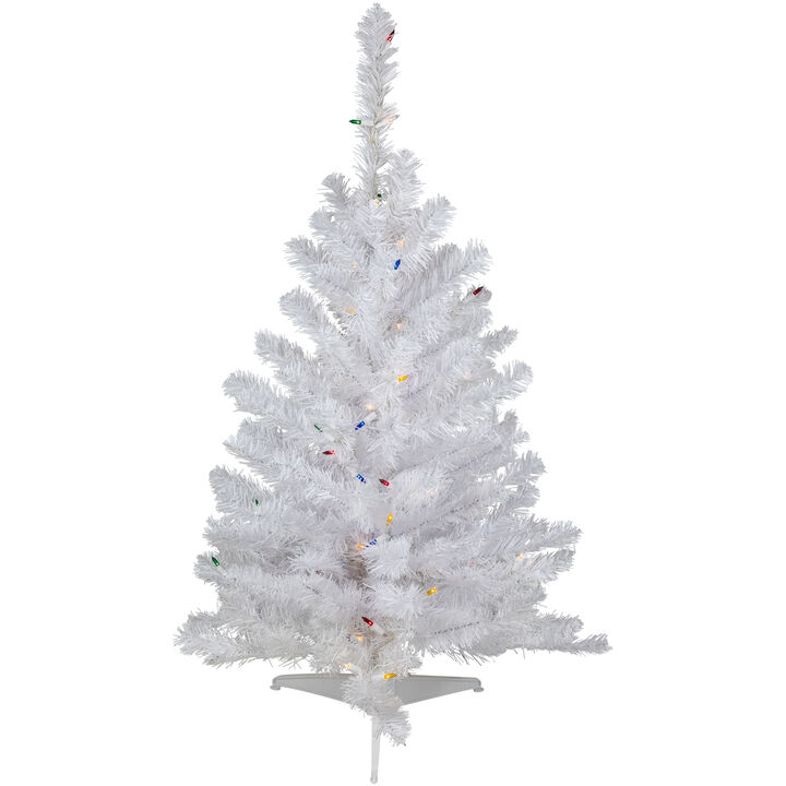 3' Pre-Lit Snow White Artificial Christmas Tree  Multi Lights