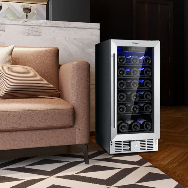 Costway 15 Inch 30-Bottle Stainless Steel Wine Cooler with Temperature Memory