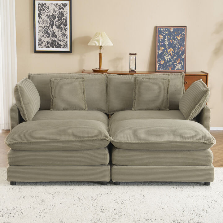 Merax Corduroy Sectional Sofa with Side Storage Pockets