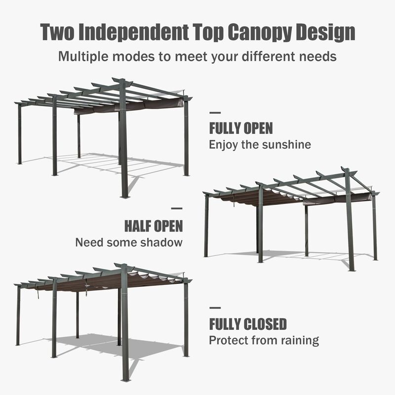 Mondawe 11x20Ft Outdoor Retractable Pergola,Rust-rResistant Aluminum Frame,Adjustable,Easy Assembly
