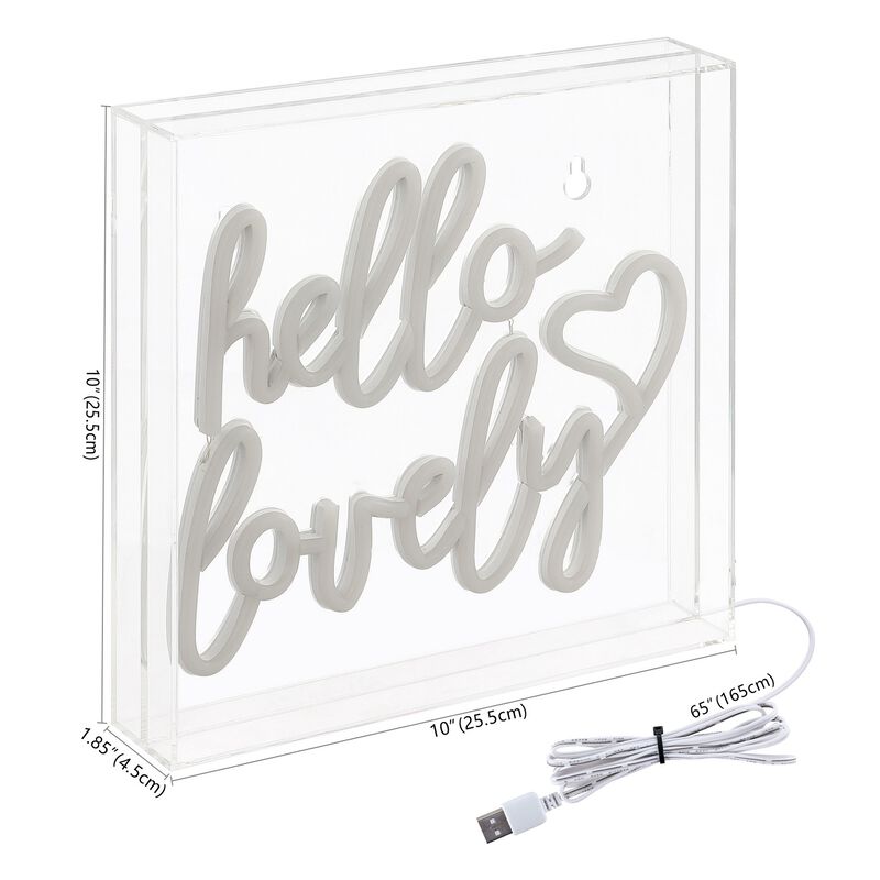 Hello Lovely 10" Square Contemporary Glam Acrylic Box USB Operated LED Neon Light