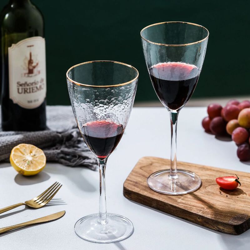 Hivvago Gold Rimmed Hammer Wine Glass (12 oz. set of 4)