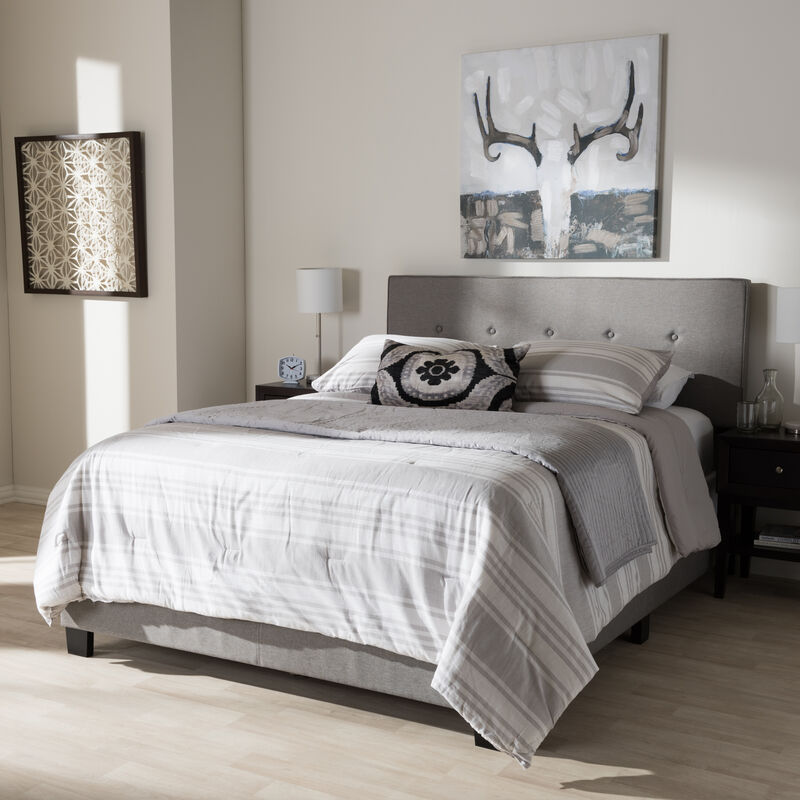 Baxton Studio Hampton Modern and Contemporary Light Grey Fabric Upholstered Queen Size Bed