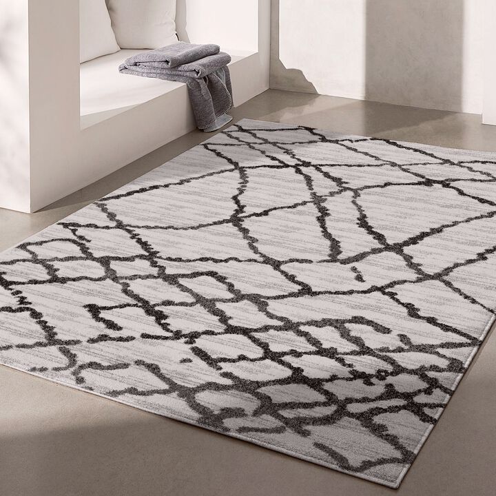 Nova Contemporary Moroccan Marble Grey Black Indoor Area Rug