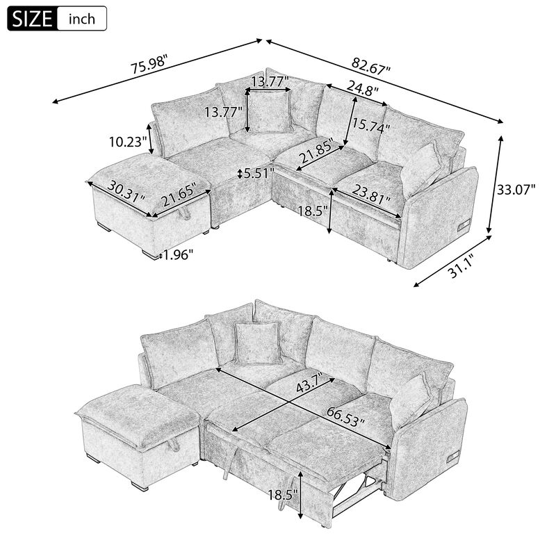 Merax L-shape Convertible Sofa Bed Sectional Sofa
