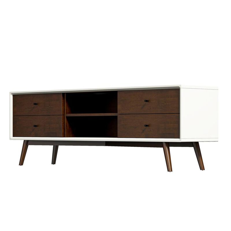 Ashcroft Furniture Co Caroline Mid Century Modern Style Walnut TV Stand up to 72