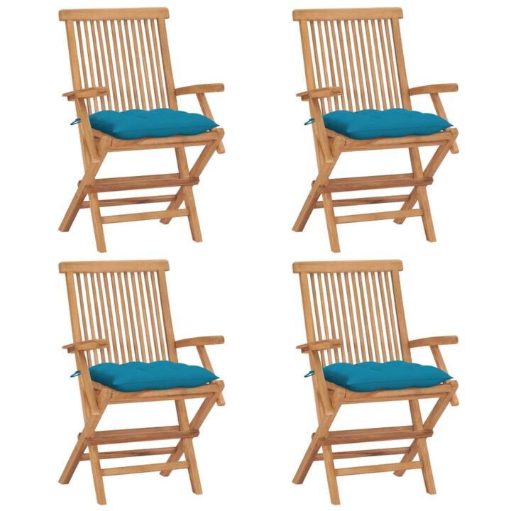 vidaXL Garden Chairs with Light Blue Cushions 4 pcs Solid Teak Wood
