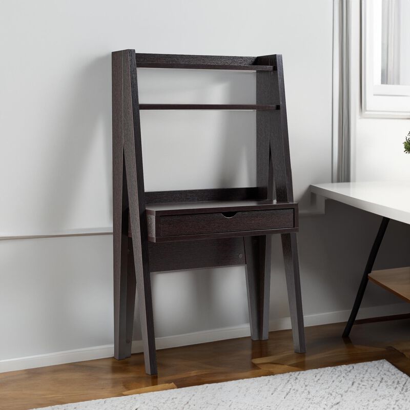 60 Inch Modern Style Desk, Open Shelves, Drawer, Clean Lined Texture, Brown-Benzara