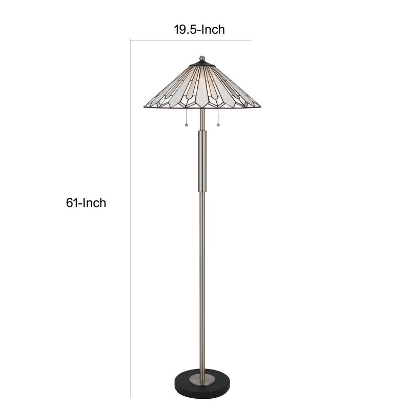 Kio 61 Inch Floor Lamp, Modern Tiffany Style Stained Glass, Silver Metal - Benzara