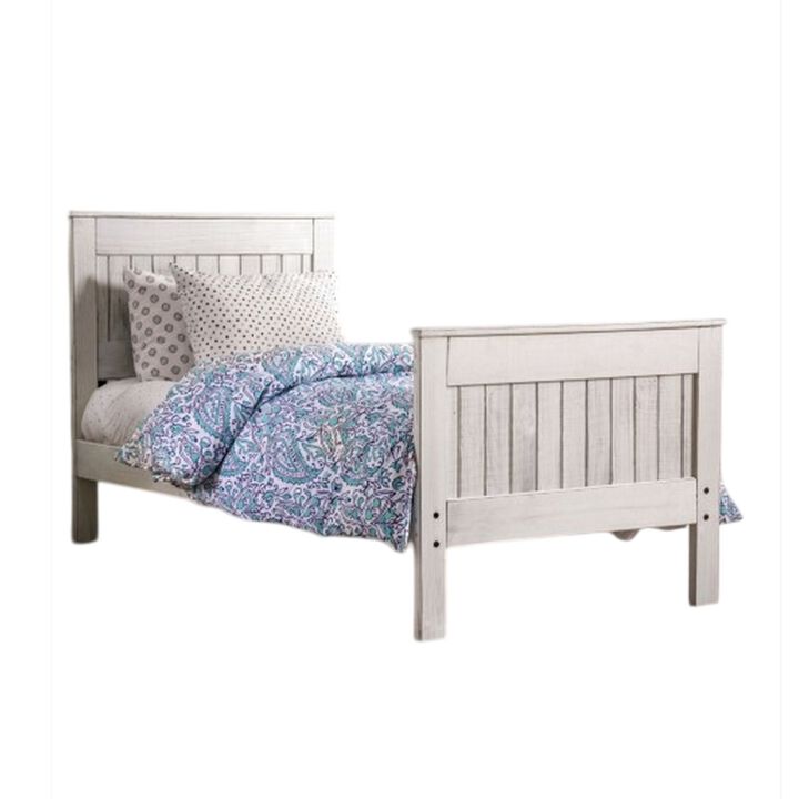 Waly Queen Bed, Farmhouse Plank Design, Classic White Solid Pine Wood - Benzara
