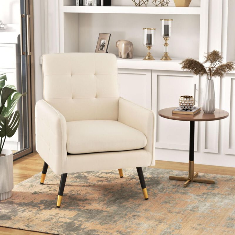 Hivvago Linen Fabric Accent Chair with Removable Seat Cushion