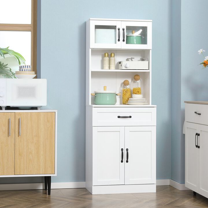White Kitchen Organizer: 63.5" Freestanding Pantry with Hutch