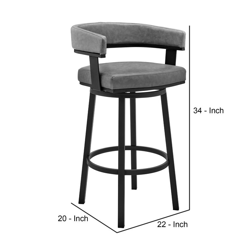 Jack 26 Inch Counter Height Bar Stool, Swivel Chair, Faux Leather, Gray-Benzara