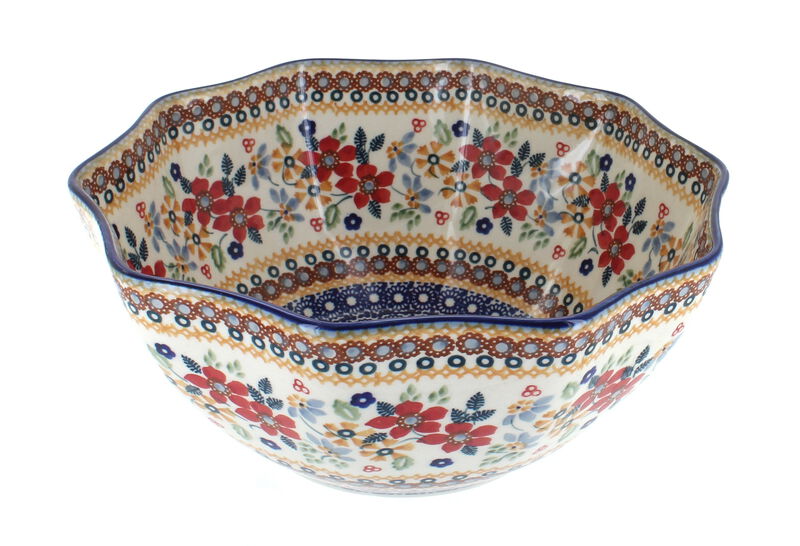 Blue Rose Polish Pottery Jungle Bouquet Small Decagonal Serving Bowl