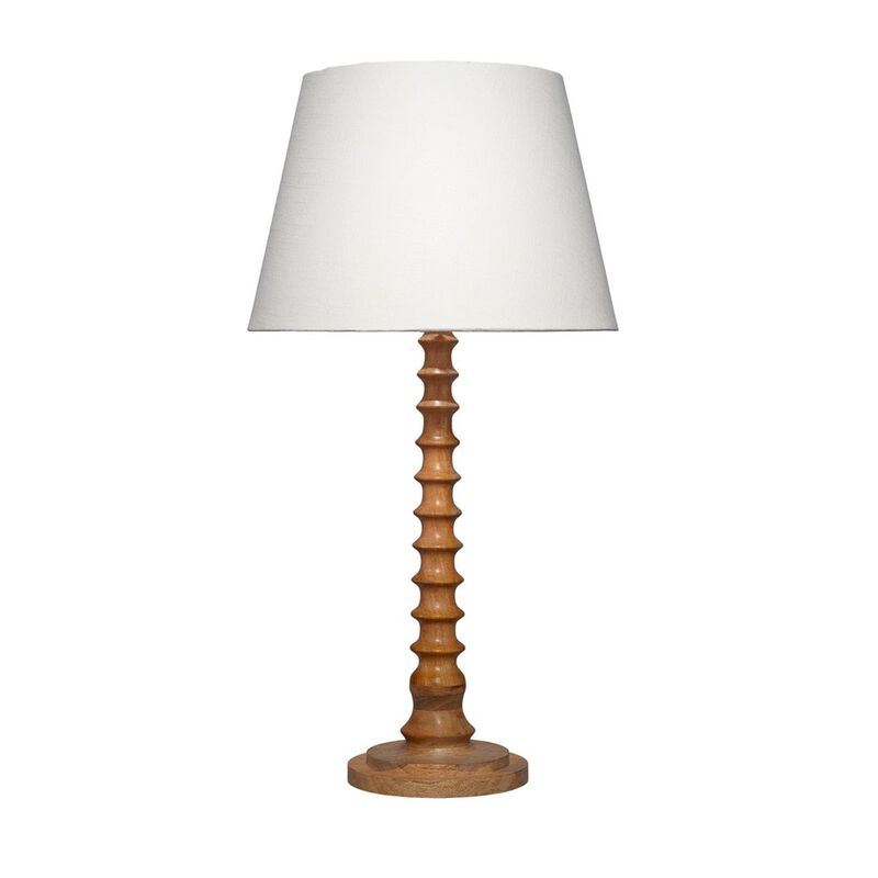 Dio 31 Inch Table Lamp, White Slub Drum Shade, Brown Turned Wood Base - Benzara