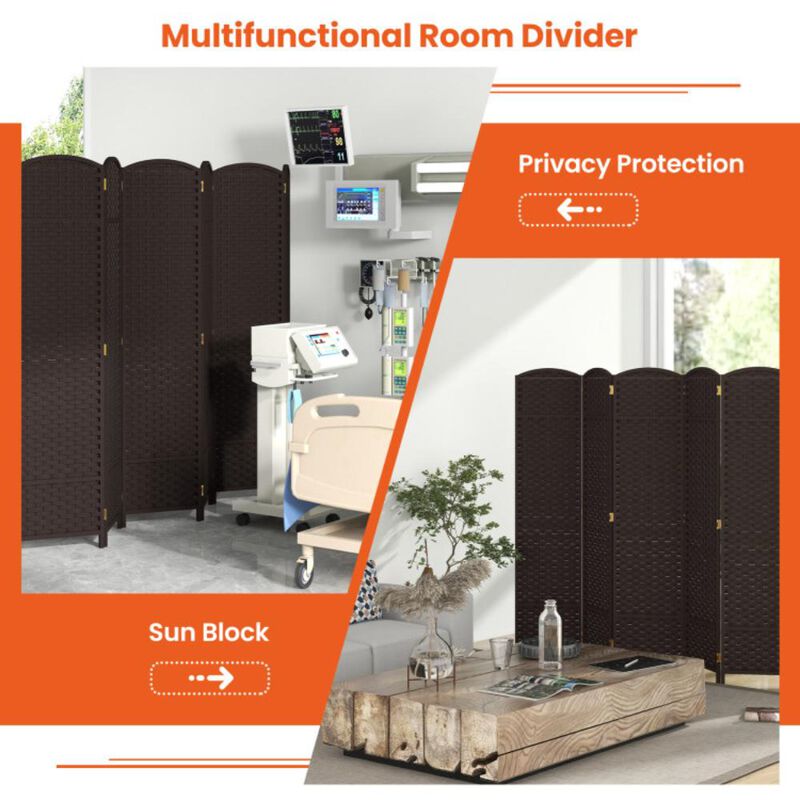 Hivvago 6-Panel Room Divider 5.6 FT Tall Folding Privacy Screen with Hand-woven Texture