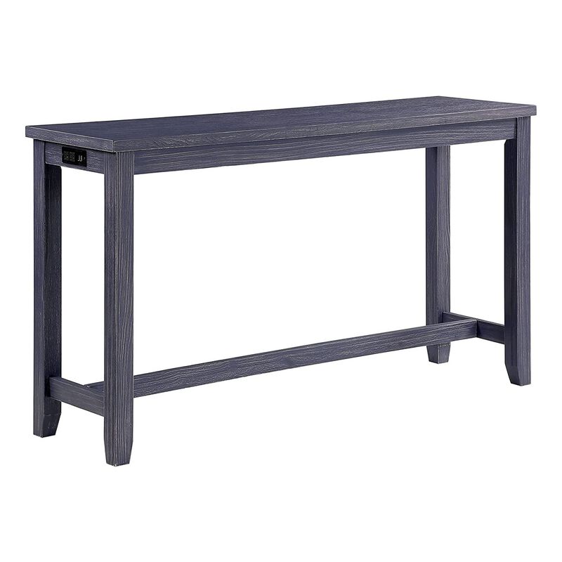 Eala 4 Piece Counter Height Table and Stool Set, Blue Wood, Gray Fabric-Benzara