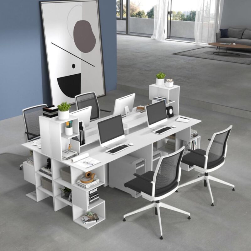 Hivvago Modern Computer Desk with Storage Bookshelf and Hutch for Home Office