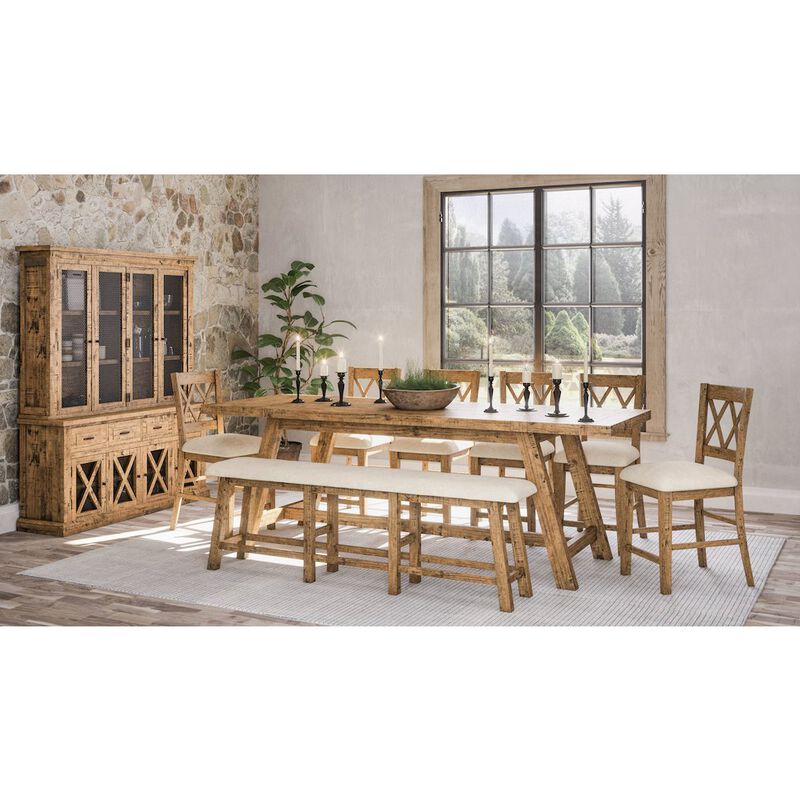 Jofran Telluride Rustic Farmhouse Solid Wood 55 Upholstered Dining Bench
