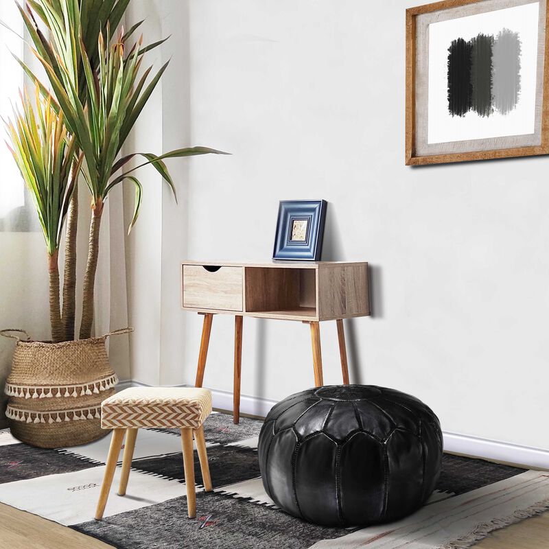 Handmade Moroccan Ottoman, Genuine Leather Pouf