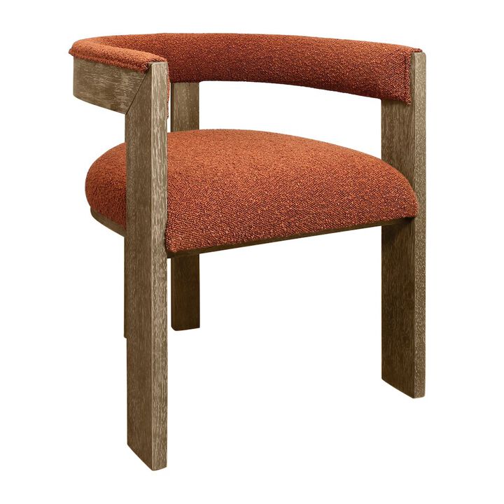 Trish Solid Wood Dining Arm Chair with Gray Boucle Fabric and Down-Filled Seat