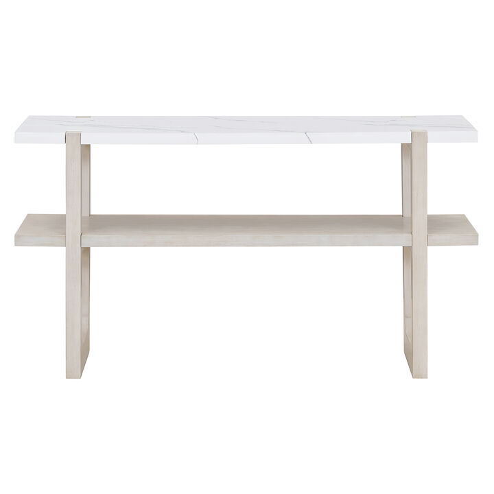 Merax Retro Elegant Console Table with Marble-Effect Top