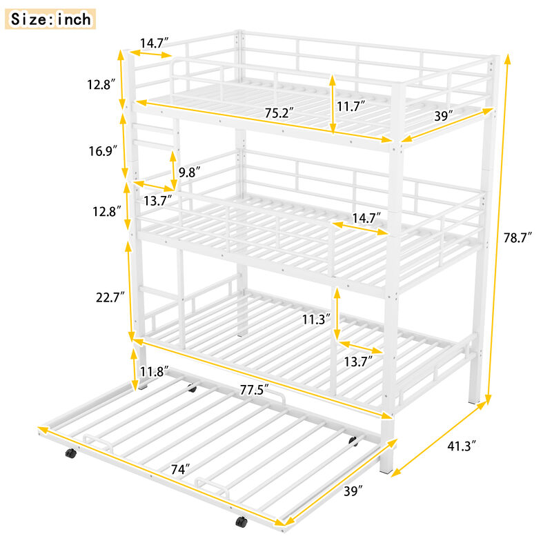 Merax Metal Triple Bunk Bed With Trundle