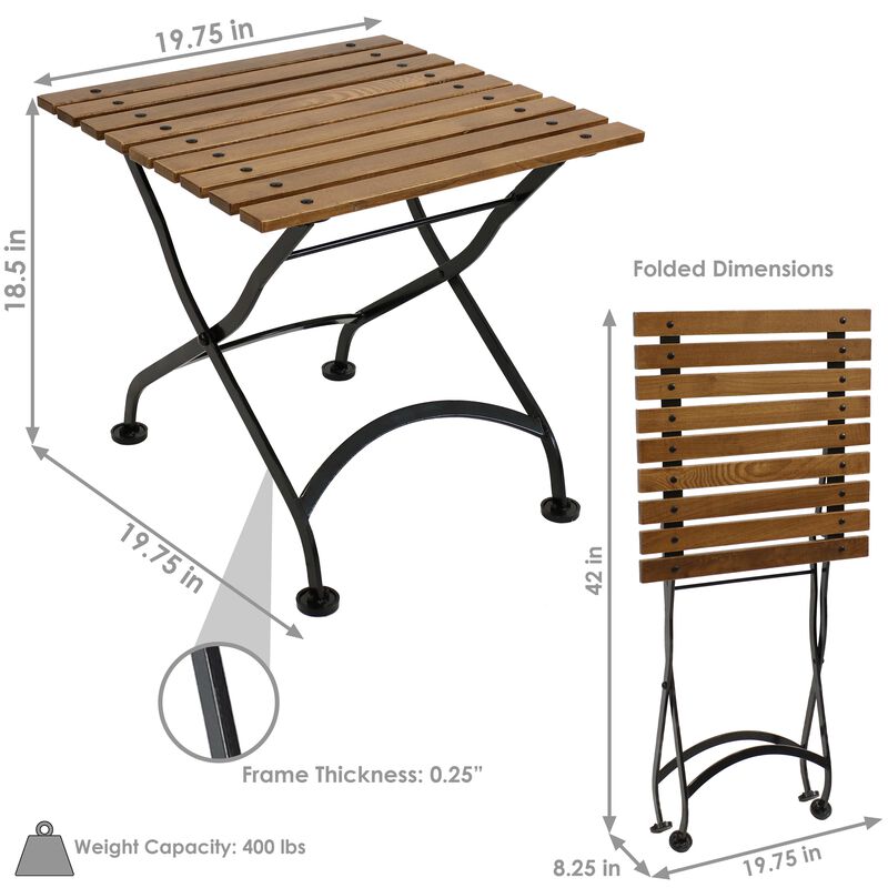 Sunnydaze Chestnut Wood Folding 20" Square Side Table