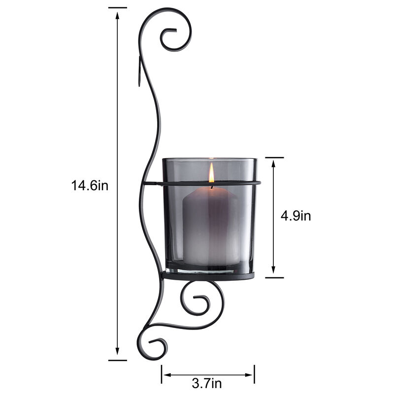 Danya B. Vintage Black Wall Sconce Candle Holder Set (2) with Smoke Glass Hurricanes