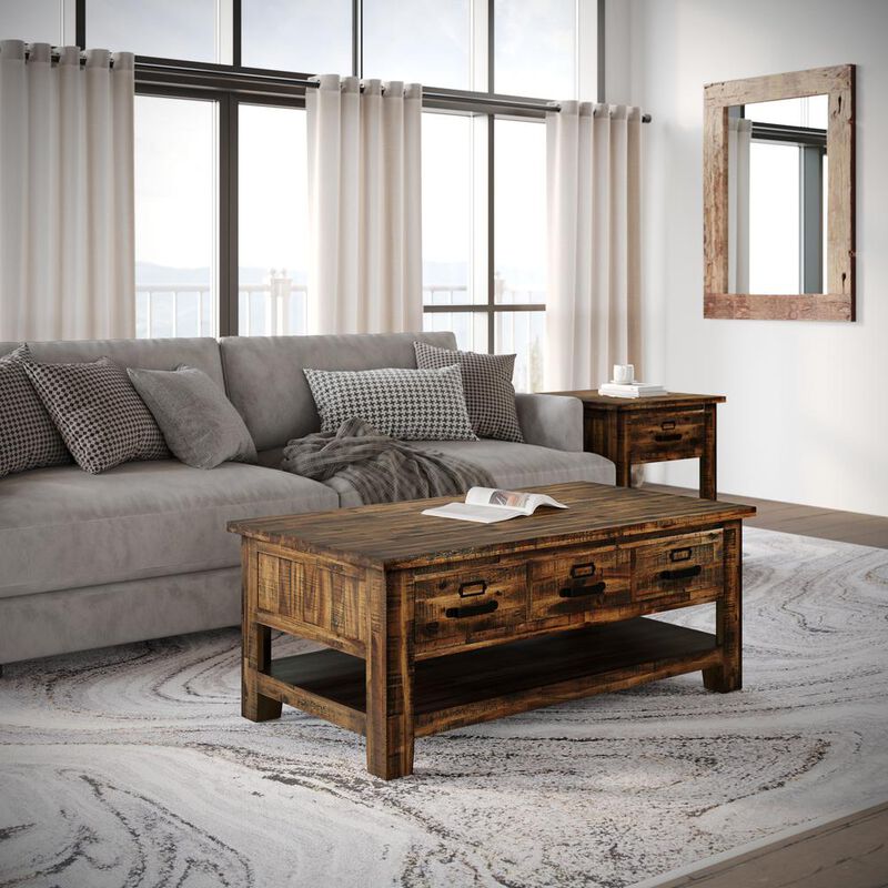 Jofran Distressed Industrial Three Drawer 48 Coffee Table