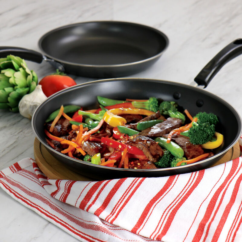 Gibson Everyday Highberry 2 Piece 12in and 10in Frying Pan Set in Metallic Grey