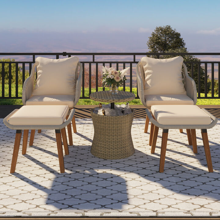 Merax 5 Pieces Outdoor Patio Conversation Sofa Chair Set