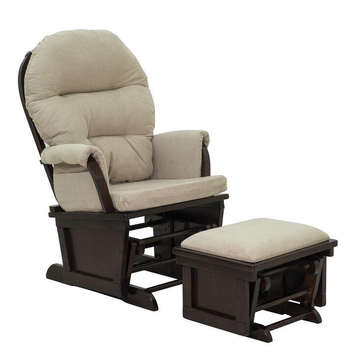 HOMCOM Nursery Glider Rocking Chair with Ottoman, Thick Padded Cushion Seating and Wood Base, Cream White