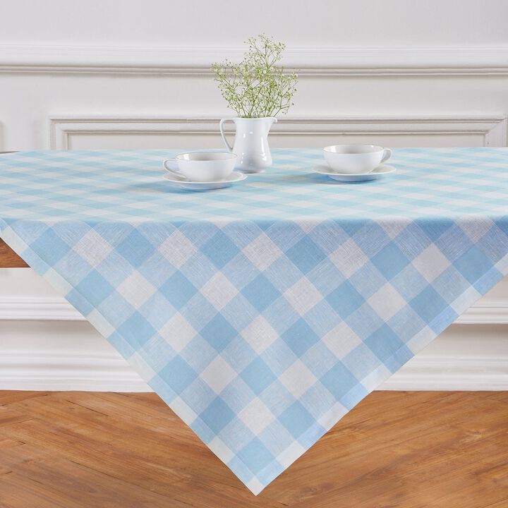 Solino Home 100% Pure Linen Table Throw 52 x 52 Inch | Buffalo Check